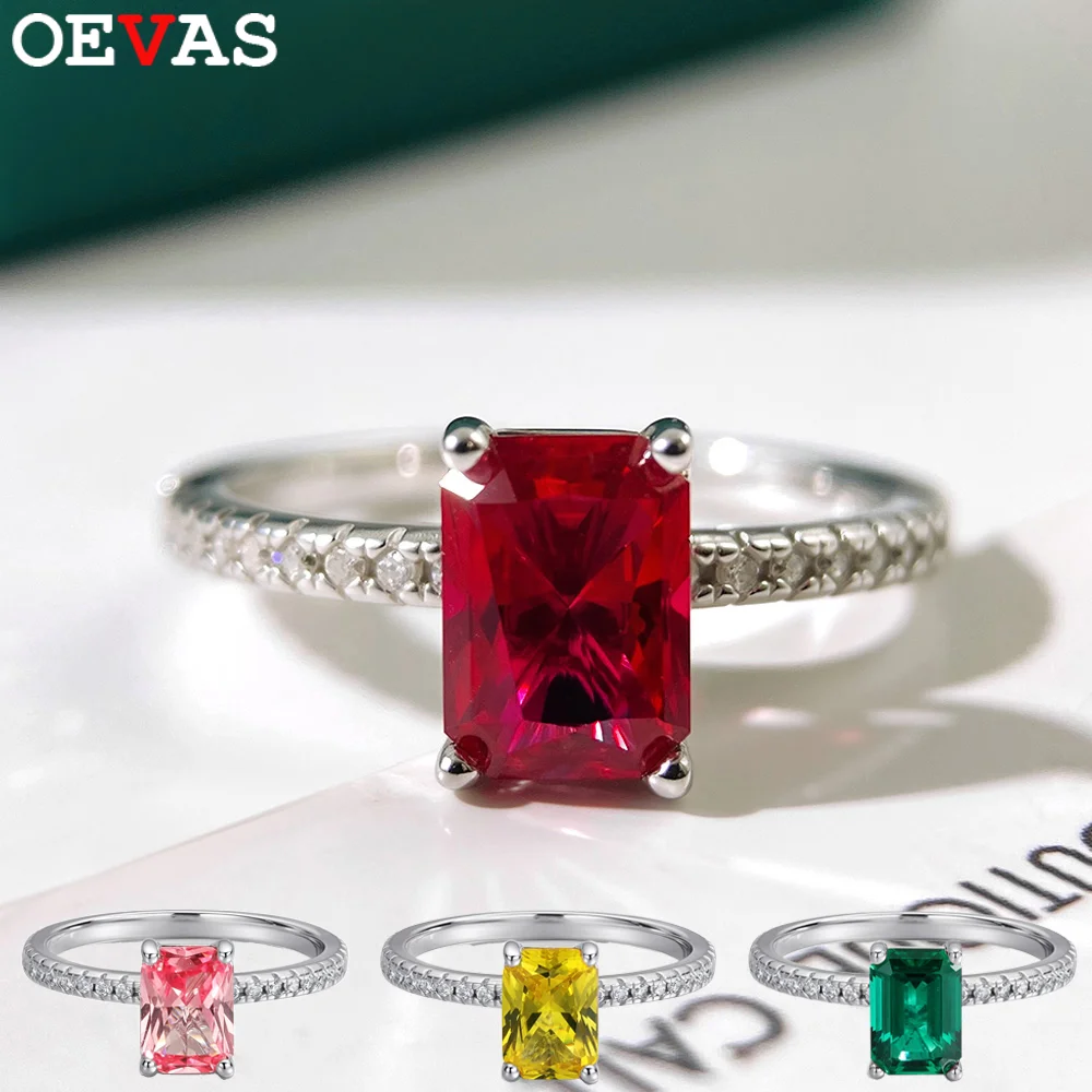 

OEVAS 1CT Lab Grown Ruby/Yellow Sapphire/Emerald Ring S925 Sterling Silver with Moissanite for Women Wedding ring Party Jewelry