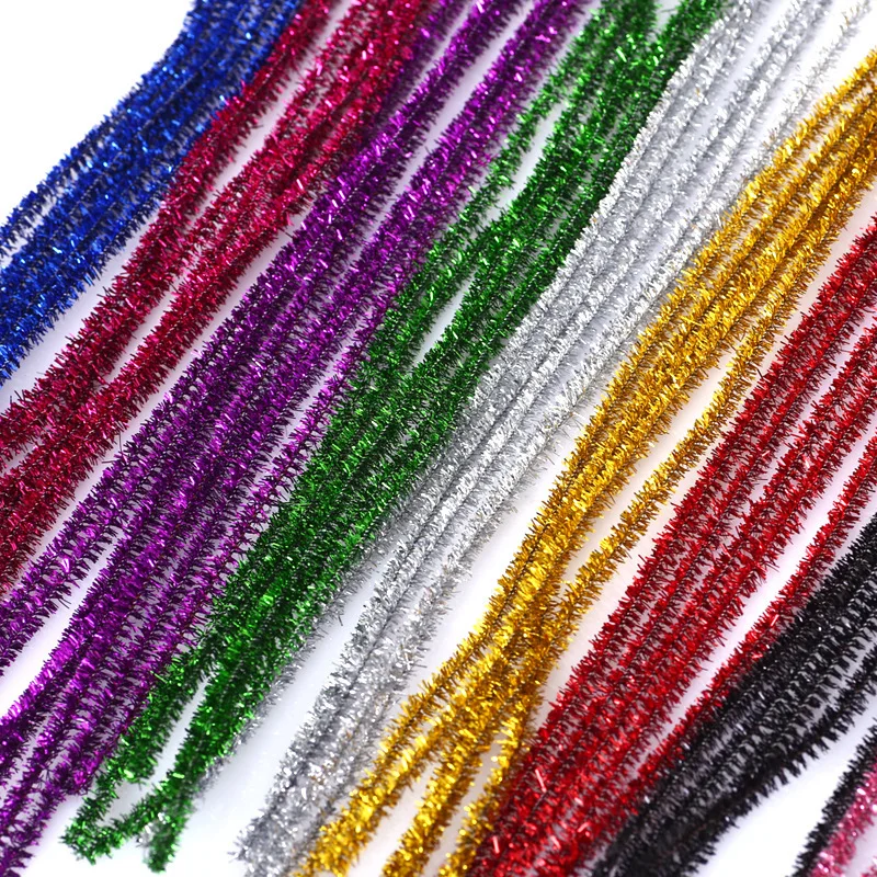 100Pcs Colorful Chenille Stems Pipe Cleaners Plush Tinsel Stem Wired Sticks Twist Stick Hair Strip DIY Craft Educational Toys