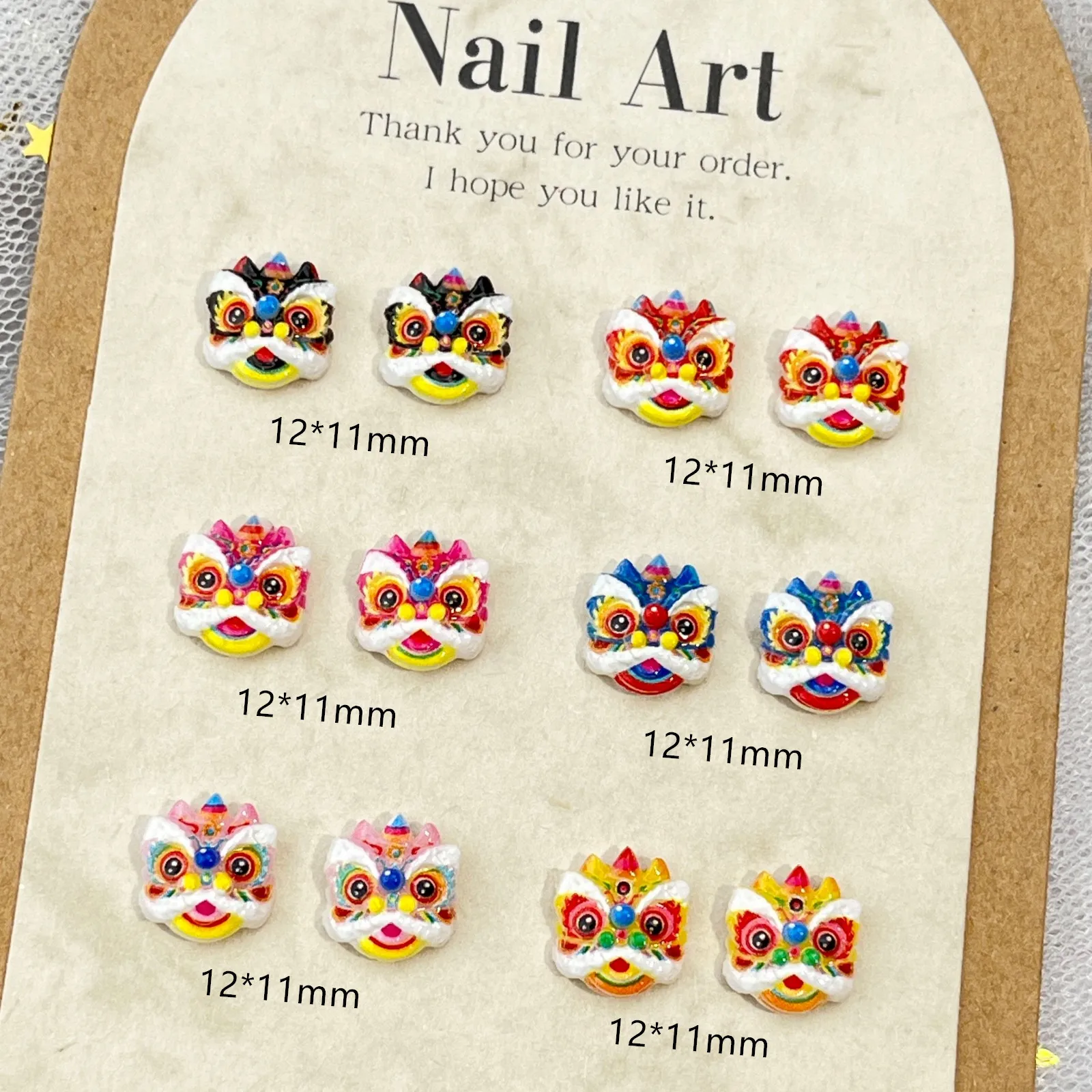 10pcs Chinese New Year 2025 Lion Nail Art Accessories Multi Colors Resin Lion king Nail Charm Jewelry DIY Lucky Nails Decoration