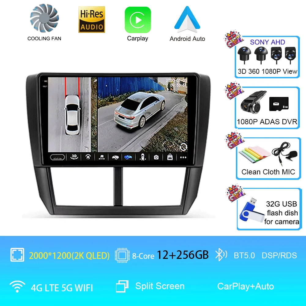 Auto radio Android 16 Carplay voor Subaru Forester 3 SH 2007-2013 voor Impreza GH GE 2 Din multimediaspeler 2 din head unit - afbeelding 1