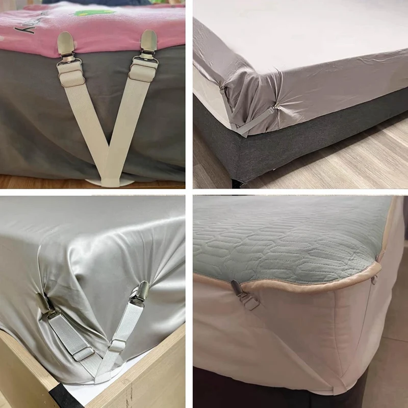 A25F-Bed Sheet Holders Straps Keep Sheets Tight,4Pcs Adjustable Fitted Sheet Clips Fastener Suspenders Elastic Gripper Holder