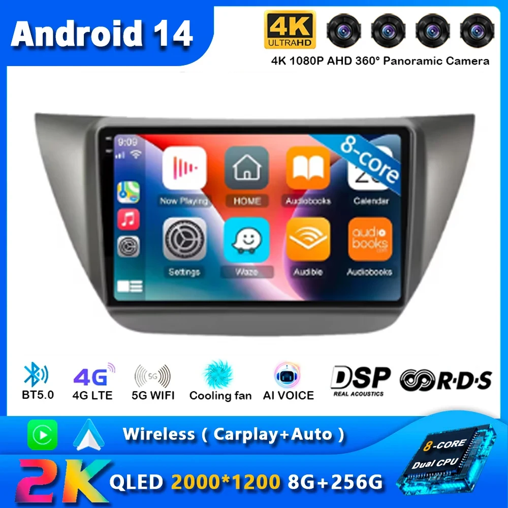 Android 14 Carplay Car Radio For Mitsubishi Lancer 9 CS 2000 2001- 2010 Navigation GPS Multimedia Player WiFi+4G Stereo video BT