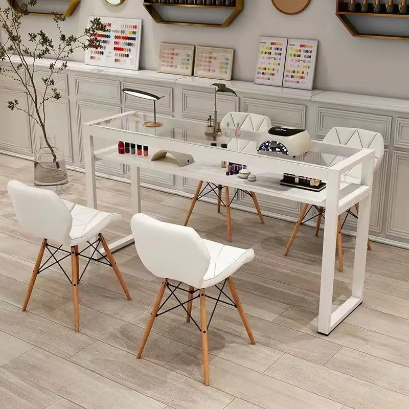 

Nail art table and chair set, special workbench, Japanese-style double table, e****mical nail art shop, simple and light luxury