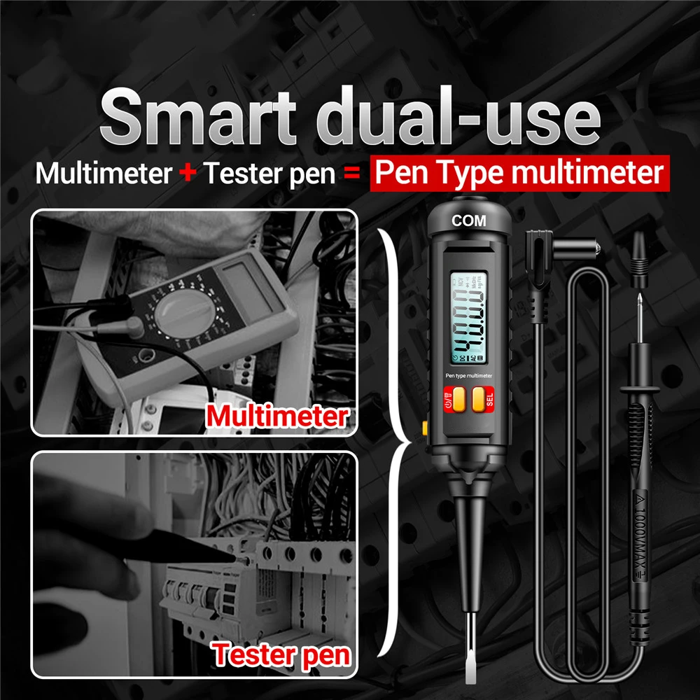 True-RMS 펜 타입 멀티 미터, 멀티 계량기 디지털 자동 범위 테스터, LCD 전기 도구, A3010, 4000 카운트, 2-in-1 기능