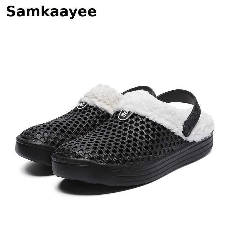 

36-48 мужские сабо-мулы, зимние плюшевые тапочки, домашняя обувь, нескользящая мягкая подошва, Zapatos, шлепанцы для пар, однотонная домашняя обувь Y2