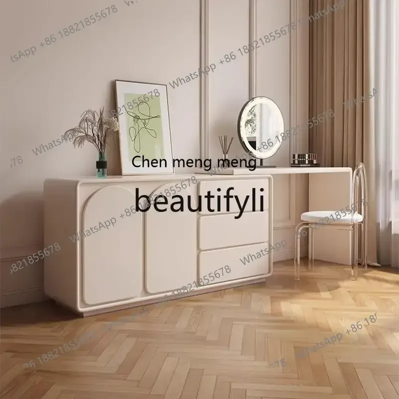 D178  Cream wind bedside dresser chest cabinet integrated bedroom TV cabinet makeup table