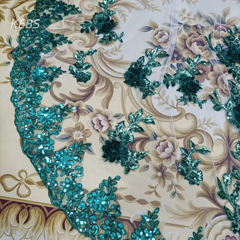 Luxury Shiny Sequin Green Lace Wedding Veil 3 meter Long Colorful Bridal Veil