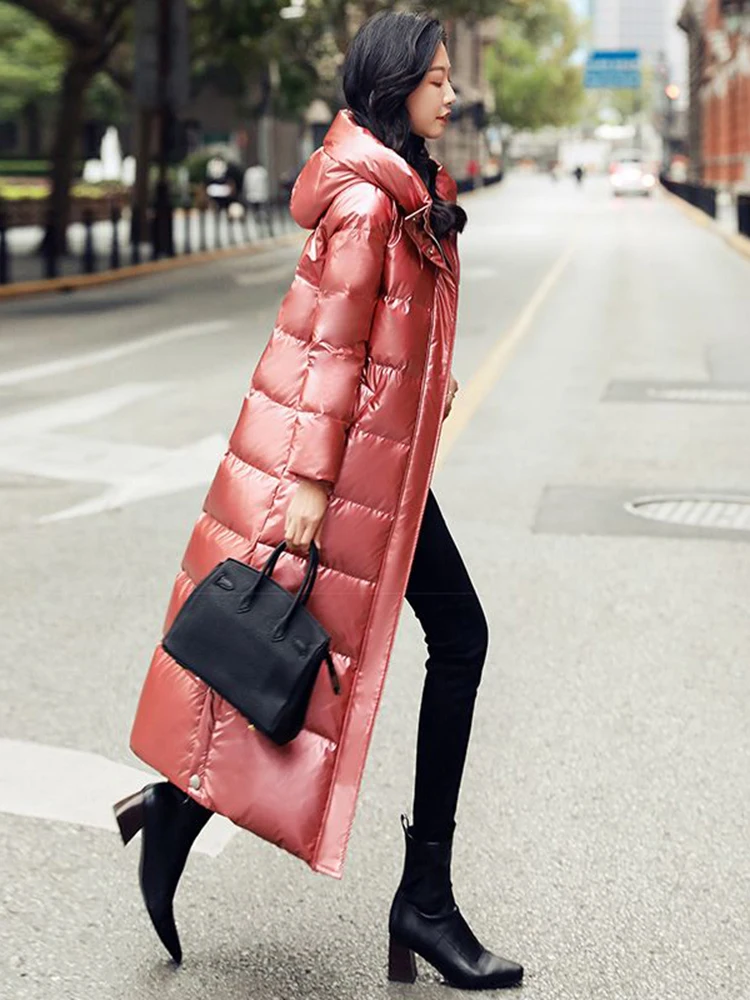 Winter Fashionable Bright Down Jacket Women's Hooded Warm Parkas Water Proof Fluff Parka Hight Quality Female Cotton OverCoat