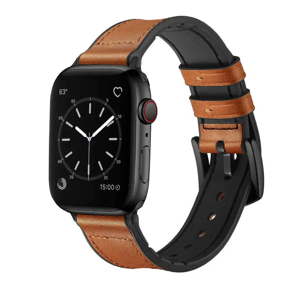 Silicone+Leather Strap for Apple watch band 44mm 40mm 45mm 41mm 38mm 42mm Watchband Bracelet iWatch Series SE 9 8 7 6 5 4 3 2