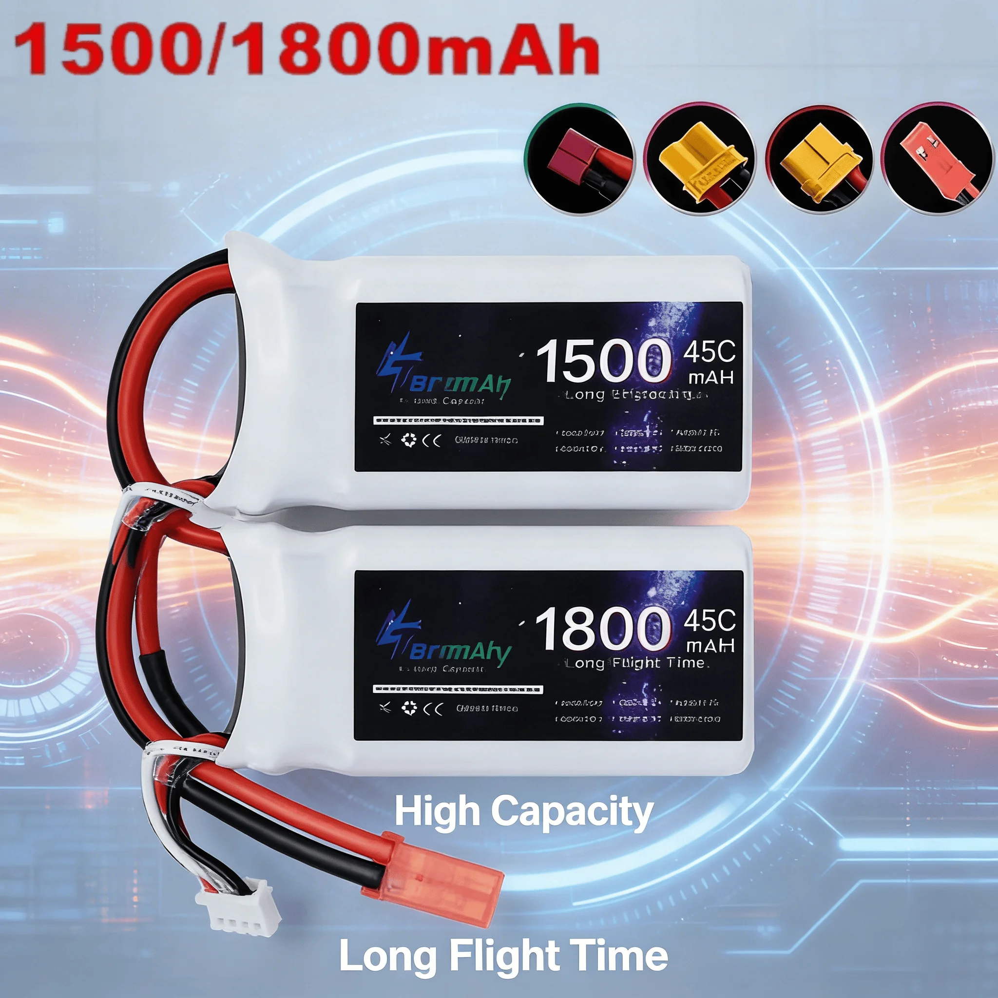 

2 шт. 14,8 В 4S LiPo аккумулятор 1800 мАч/1500 мАч 45C с разъемом XT60/Deans/XT30 для FPV квадрокоптера самолета