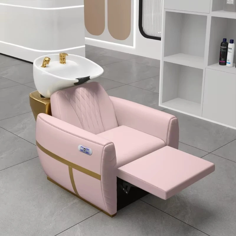 

Design Luxury Pink Head Spa Scalp Massage Chair Shampoo Bed with Steamer Hair Salon Spa Salon