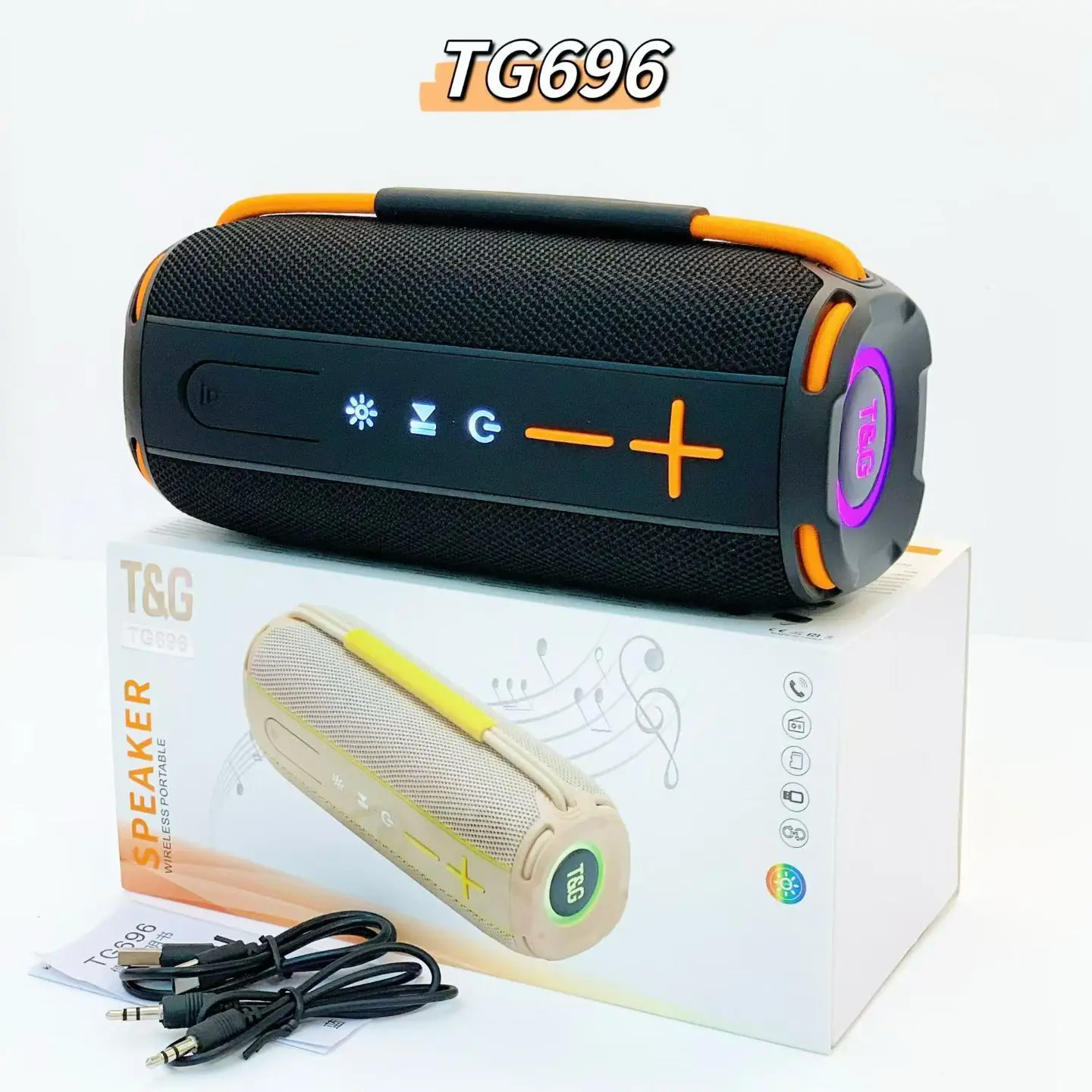 TG696 ลำโพงบลูทูธไร้สายแบบพกพากลางแจ้งลำโพงคู่บลูทูธ 5.3 ซับวูฟเฟอร์ RGB โคมไฟรองรับ FM/การ์ด TF/ดิสก์ USB TWS