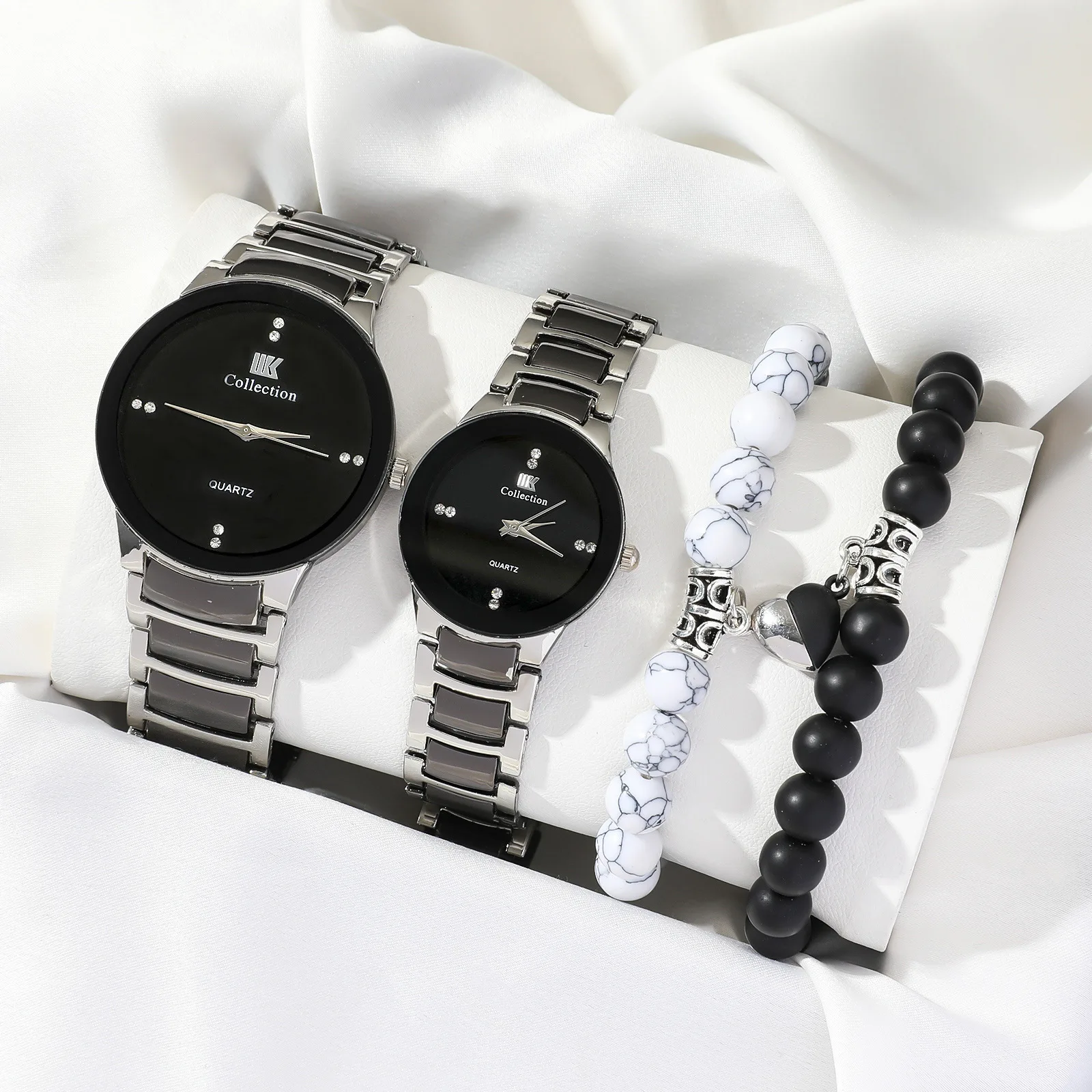 

New fashion simple couple steel band quartz watch + love bracelet set steel