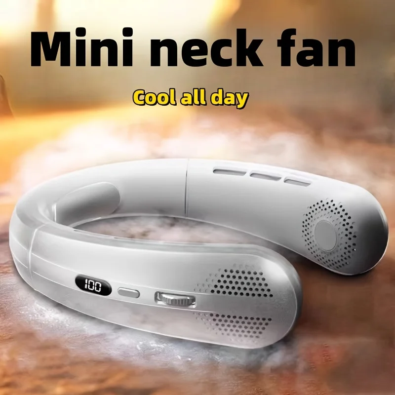 Портативный безлопастной шейный вентилятор с 3-скоростной регулировкой ветра, литиевой аккумуляторной батареей 18650, цифровым дисплеем, настольным компьютером
