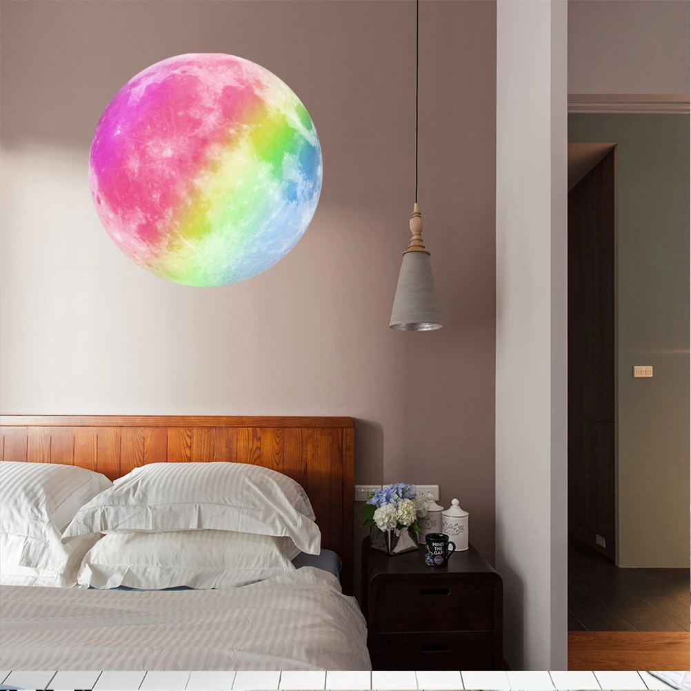 

40 Cm Luminous Moon Wall Sticker Removable Stickers PVC Decals for Bedroom Decor Round Mural Shaped