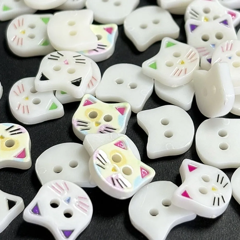 40pcs Fashionable 12mm Kitty Buttons Cute Creative Calico Cat Buttons Resin Colorful Kitten Head Buttons Clothes Accessories