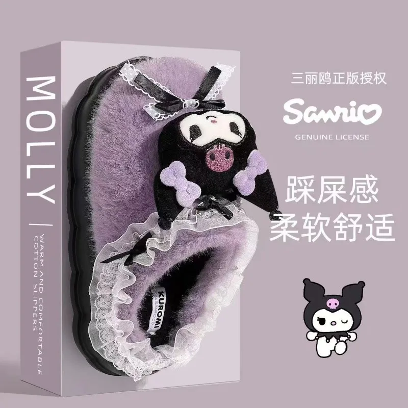 Sanrio Katoenen Slippers Cartoon Schattig My Melody Winter Indoor Home Slippers Hello Kitty Kuromi Dikke Zool Warm Houden Katoenen Schoenen