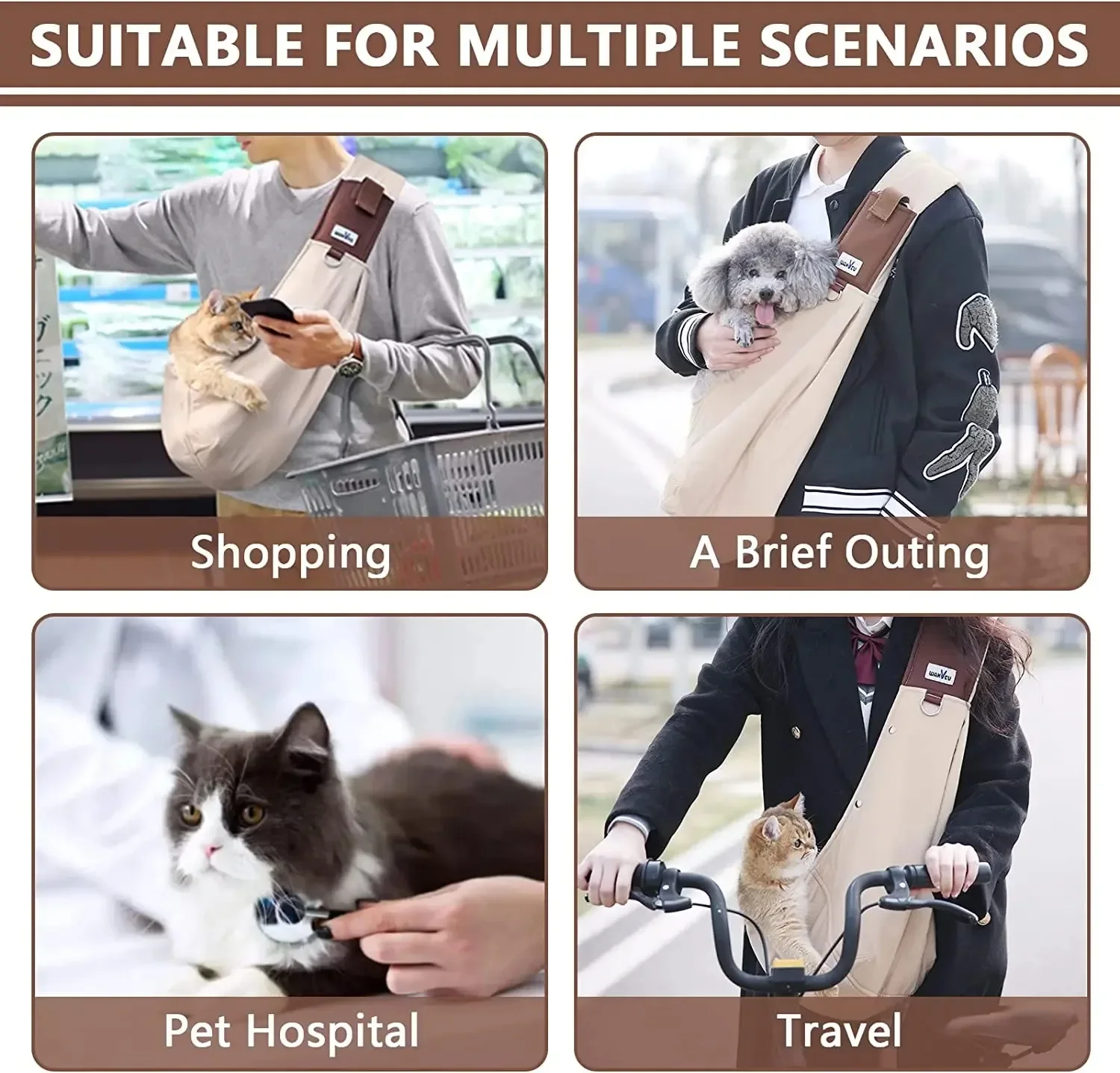 FurStarDog Sling Carrier For Small Dogs Reversible Front Dog Carrier With Adjustable Strap Hands Free Pet Papoose Bag For Travel