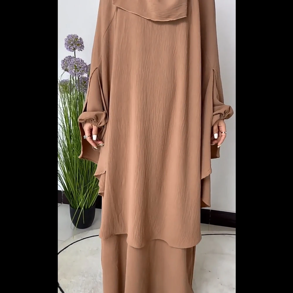 

Eid Djellaba Hooded Abaya Ramadan Prayer Garment Women Muslim Sets Veil Khimar Jalabiya Hijab Dress Islam Clothing Turkey Kaftan