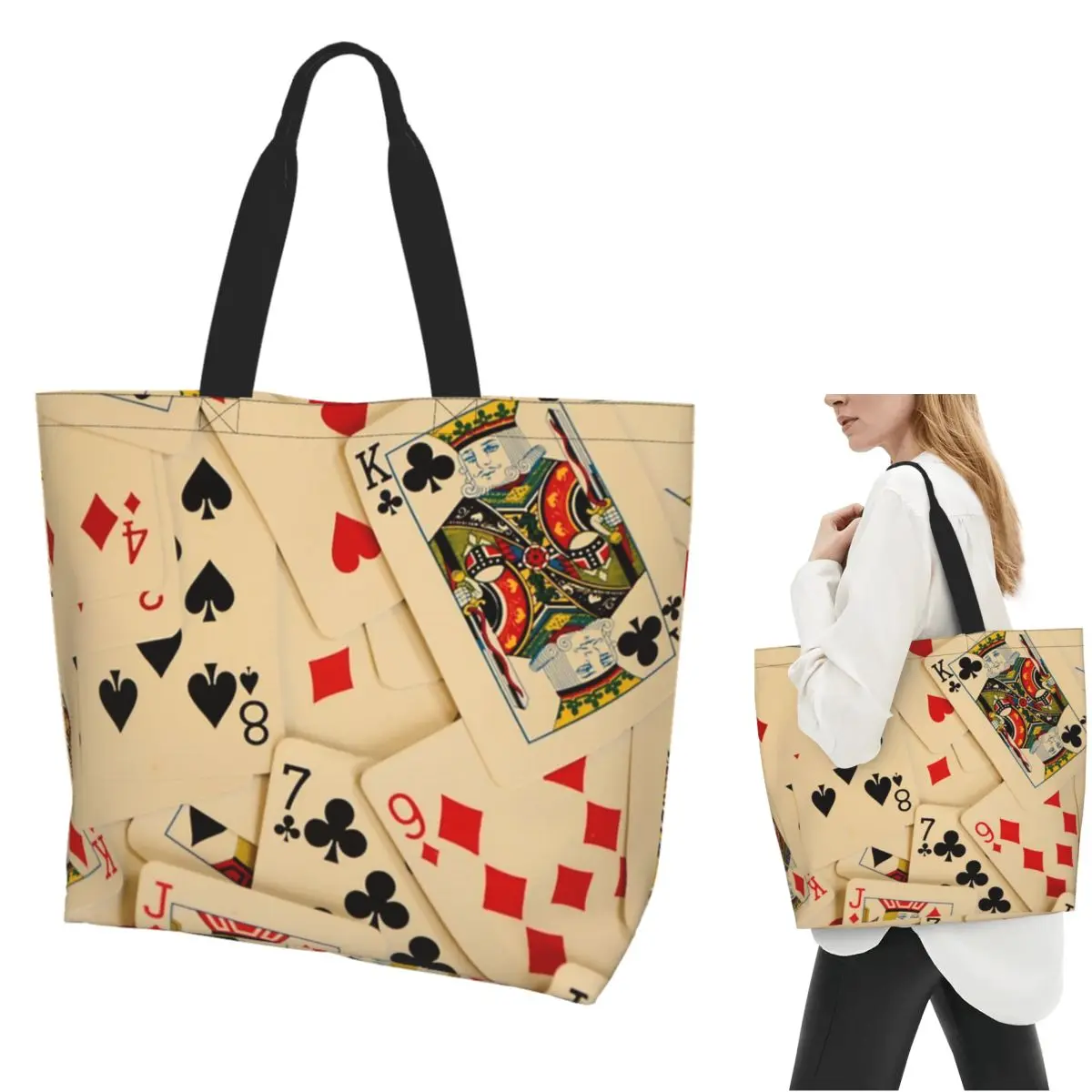 

Scattered Pack Of Playing Cards Hearts Clubs Diamonds Spades Pattern Shopping Tote Bag Canvas Shoulder Bags Grocery Handbag