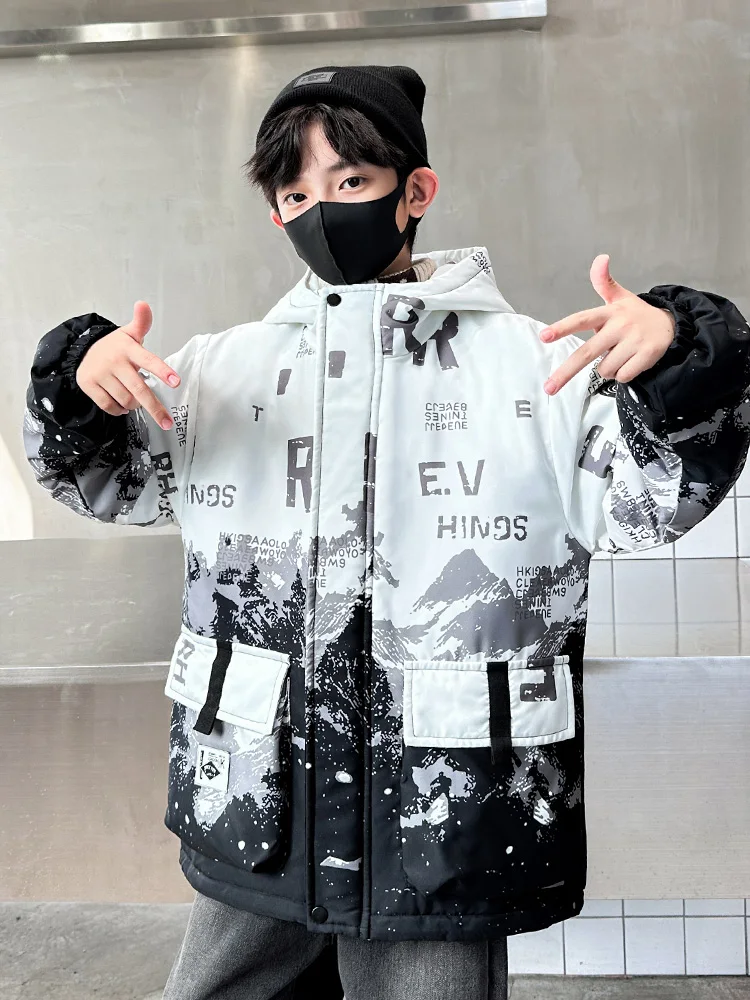 سترة Jaet للأولاد لخريف وشتاء 2025 جديدة متوسطة الحجم من القطن سترة للأولاد لربيع وخريف وشتاء ملابس خارجية دافئة طويلة بغطاء للرأس #5