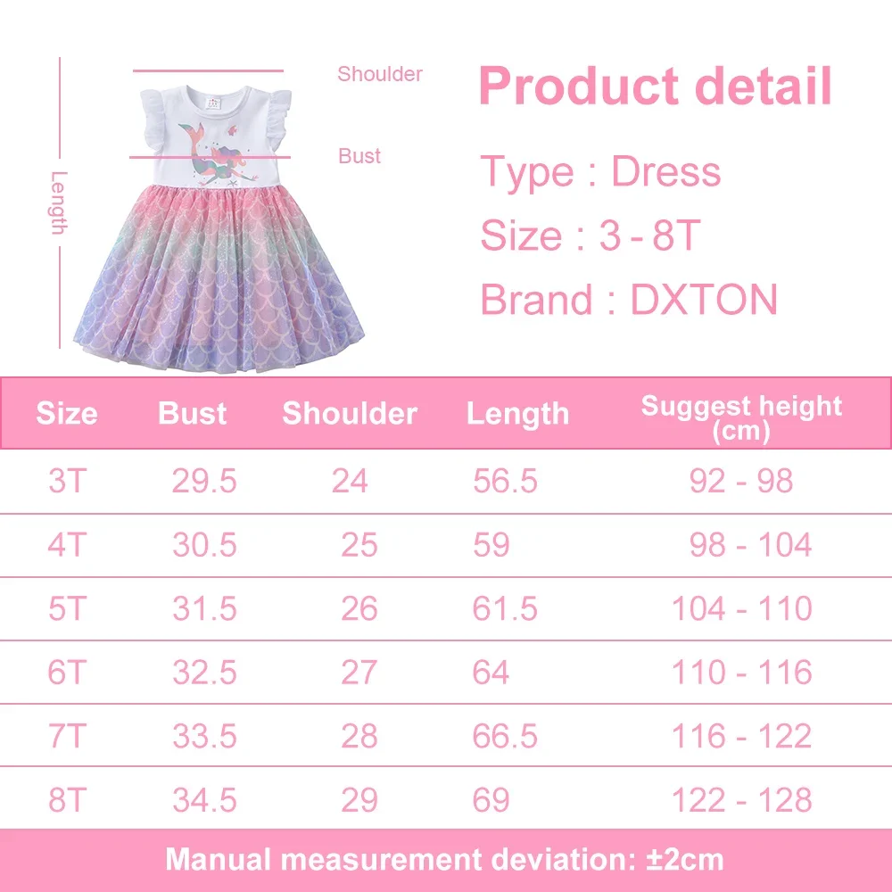 DXTON Summer Kids Dresses For Girls Mermaid Pattern Print Flying Sleeve Children Party Princess Dress Girls Casual Clothing