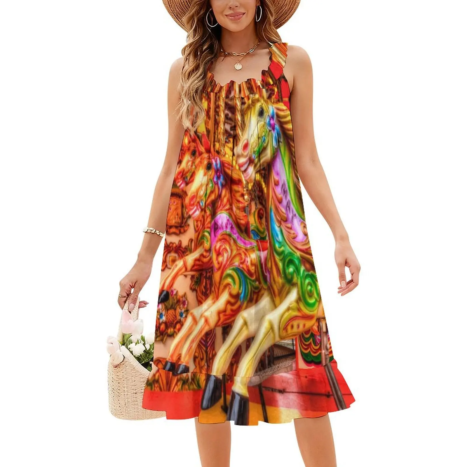 فستان كاراوسيل على الطراز الكوري للنساء فستان كاجوال أنيق للحفلات أو الارتداء اليومي خيول دوارة دوارة للنساء #4