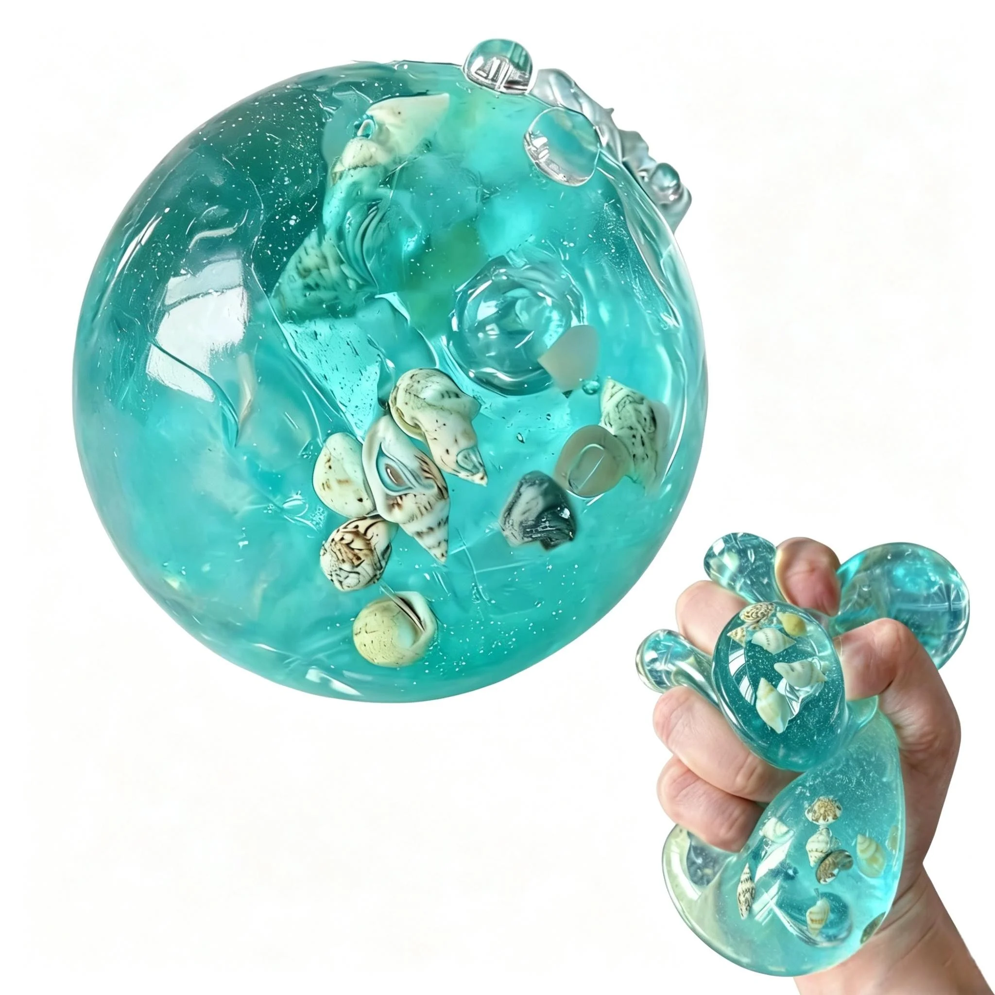 Ocean Apple Squishy Toy with Seashells Soft Gel Squeeze Sensory Fidget Toy Stress Relief Toy for Kids Adults