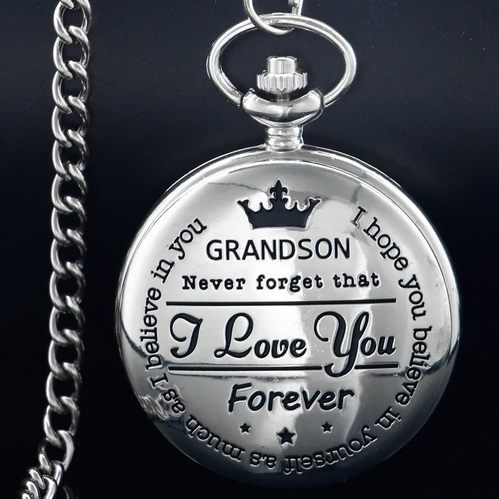 

'To My Grandson' New Silver Pocket Watch Necklace Chain Pendant Vintage Quartz Fashion Fob Watches Birthday Gifts