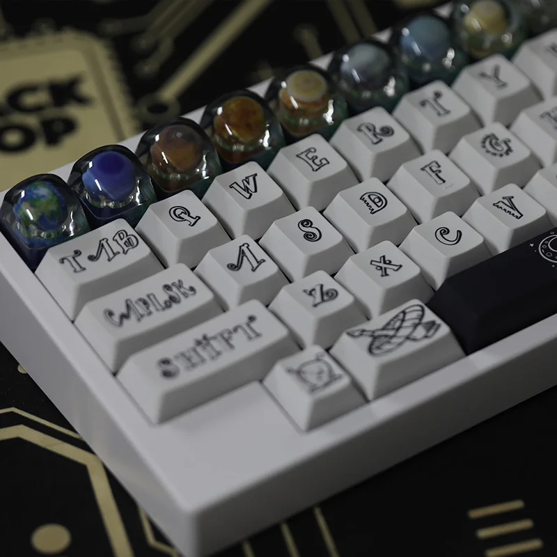 Lua oito planetas do sistema solar keycaps 3d resina esc translúcido chaves personalizadas para mx teclado mecânico keycap