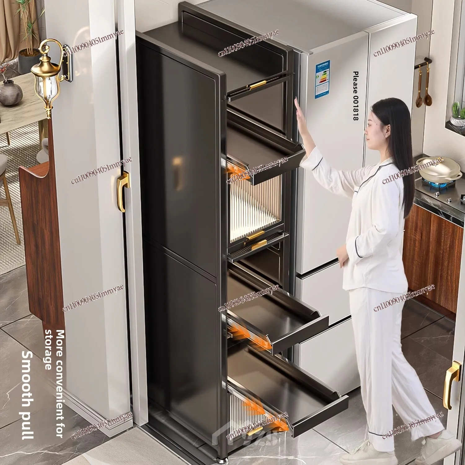 Kitchen with Door, Pull-out Model, Shelf, Crevice Cabinet, Refrigerator Side Floor-to-ceiling Microwave Oven, Multi-functional