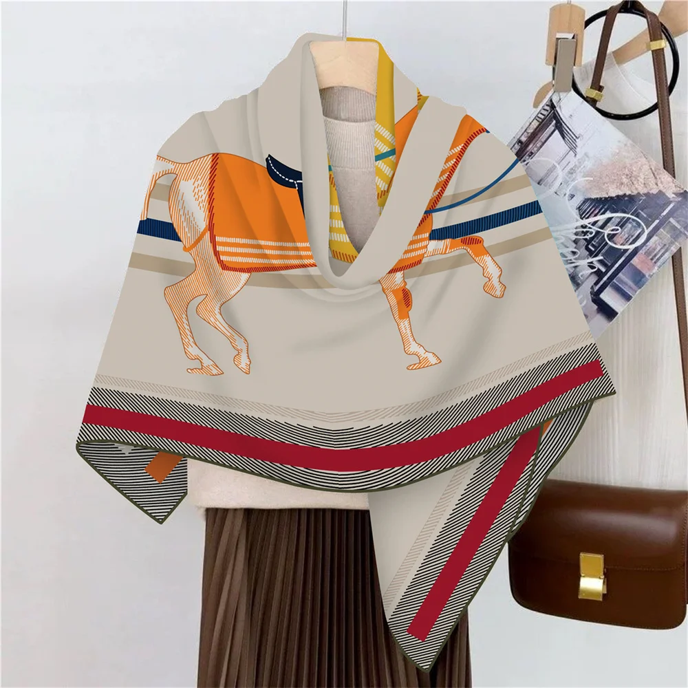 Handgerollter Schal aus 30 % Seide und 70 % Kaschmir für Damen, modisch, doppelt bedruckt, quadratische Schals, Tücher, Echarpes, Foulard Femme, Hijabs, 110 cm – Detail 8