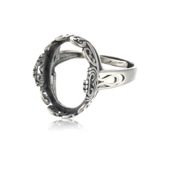 Ring Blank (13x18mm Oval Blank) Adjustable 925 Sterling Silver Ring Setting Oval Cabochon Ring Base