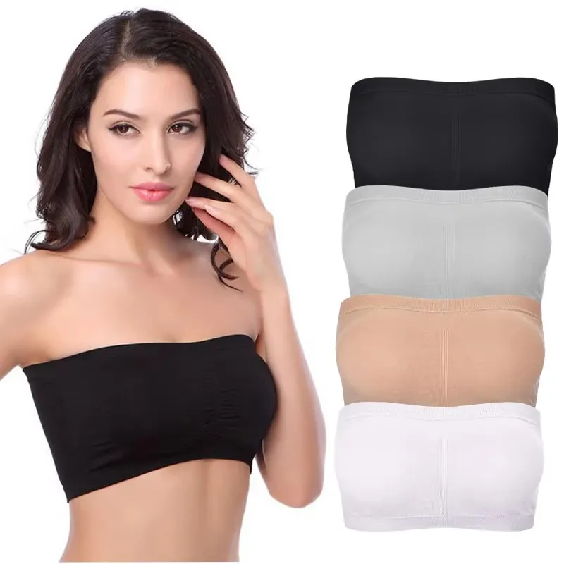 Women sexy bra padded strapless bustier seamless straw tube top women's large size stretch wireless bra summer