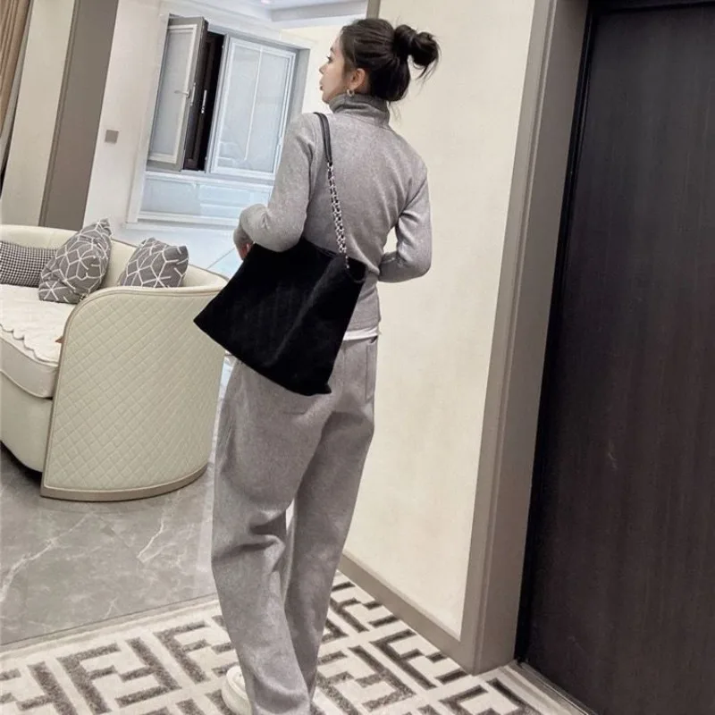 Online Celebrity Fashion Movement Fallow Female Spring and Autumn Zipper Sweatshirt and Sweatpants Suit Loungewear Solid Color