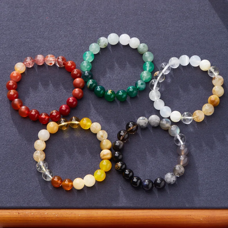 

Five Elements Bracelet Metal Wood Water Fire Earth Birth Year Multi Gemstone Bracelet for Temple Blessing Gifts