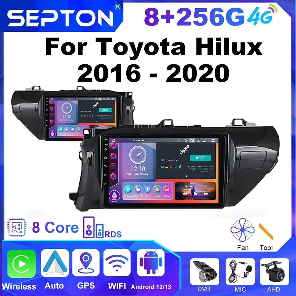 SEPTON Android 2 Din Stereo Carplay for Toyota Hilux 2016 - 2020 Car Radio Multimedia Player Navi GPS Head Unit Autoradio WIFI