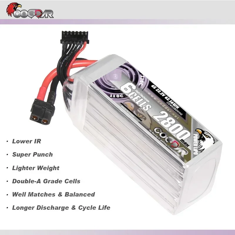 CODDAR 2800mAh 6S 22.2V Lipo Battery 110C With XT60 Plug FPV Power for Frame RC Helicopter Plane Car Accessories