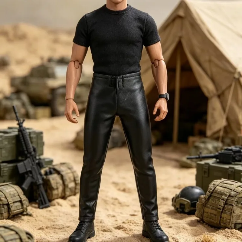 Auf Lager: 1/6 Maßstab Männlicher Soldat Eisgrau Seidenoberteil Schwarze Lederhose Set Kleidung Modell für 12'' Actionfiguren Körperzubehör
