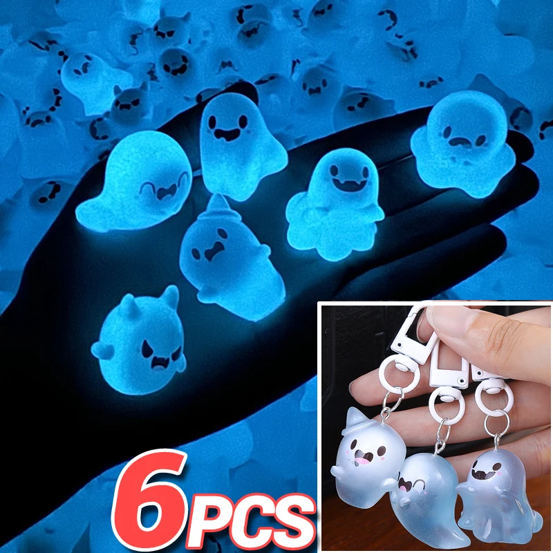 Ghost Keychain Luminous Keyring Halloween Key Holder Glow in The Dark Pendant Cartoon Resin Charm for Backpack Earphone Car Keys