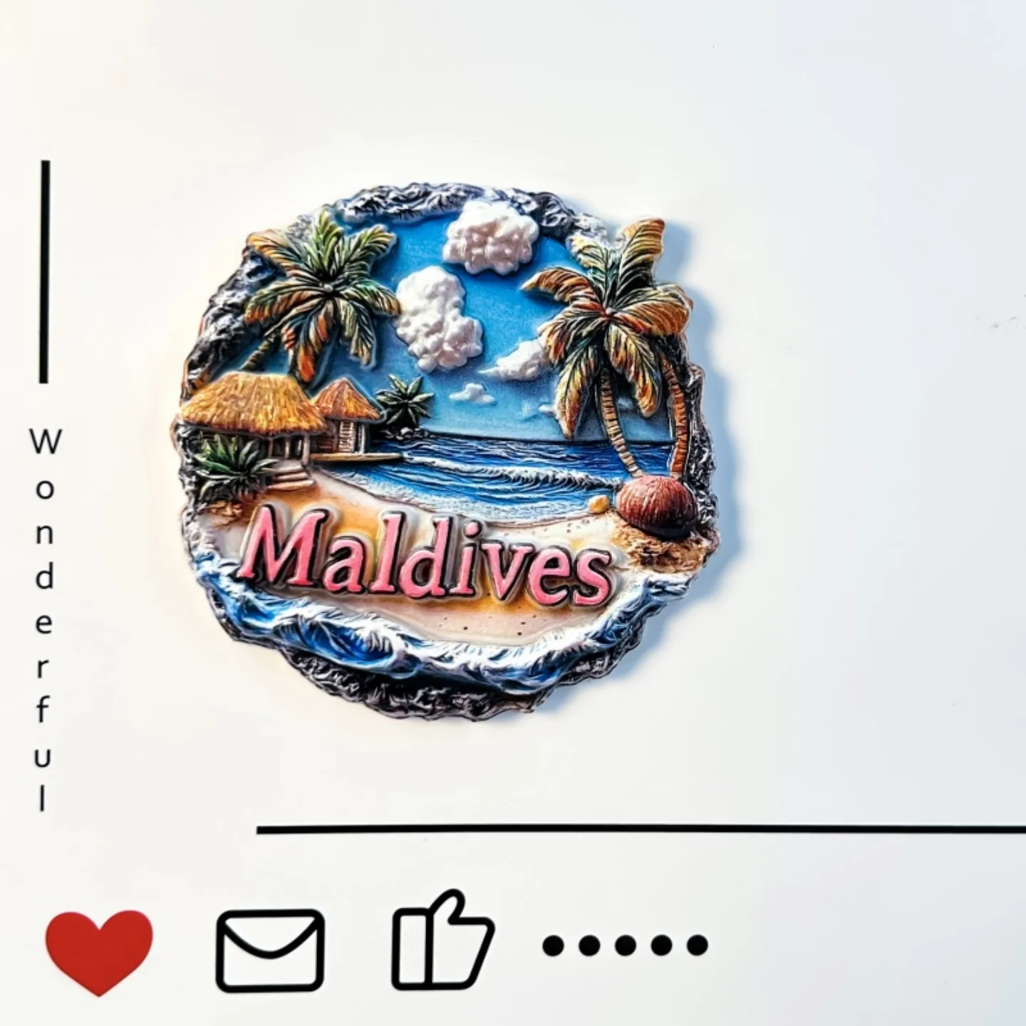Maldives, tropical island, creativity, sophistication, coconut beach, travel reliefs, magnetic stickers, refrigerator stickers