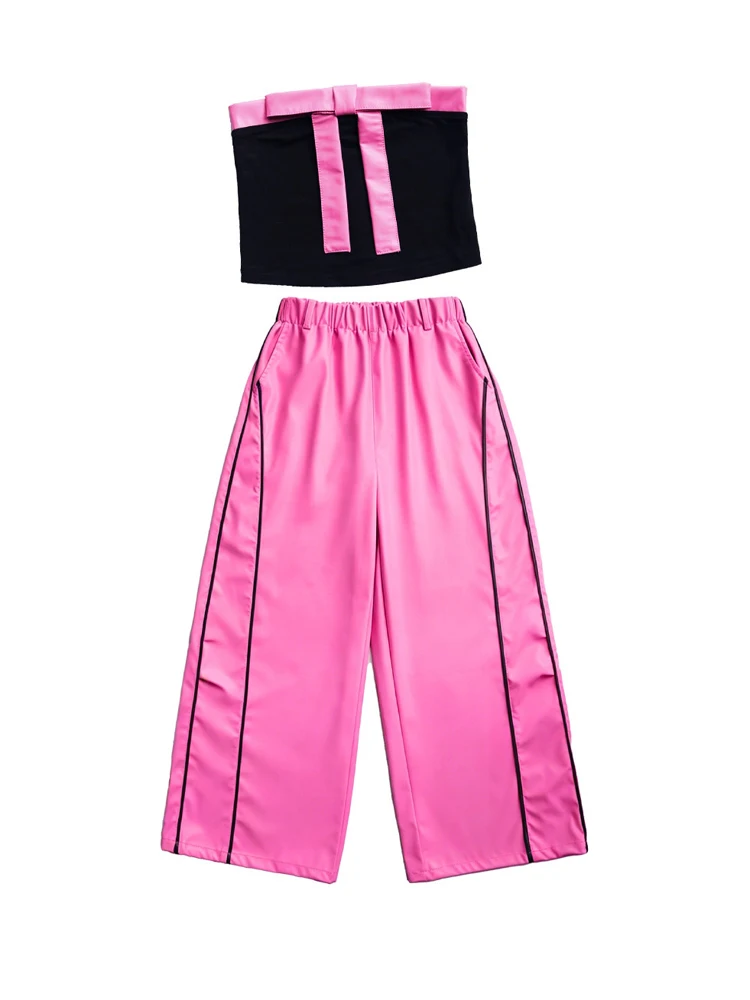 

Girls Hip Hop Dance Costume Crop Tops Pink Leather Pants Jazz Dance Performance Clothes Summer Kpop Style Stage Outfit BL19298