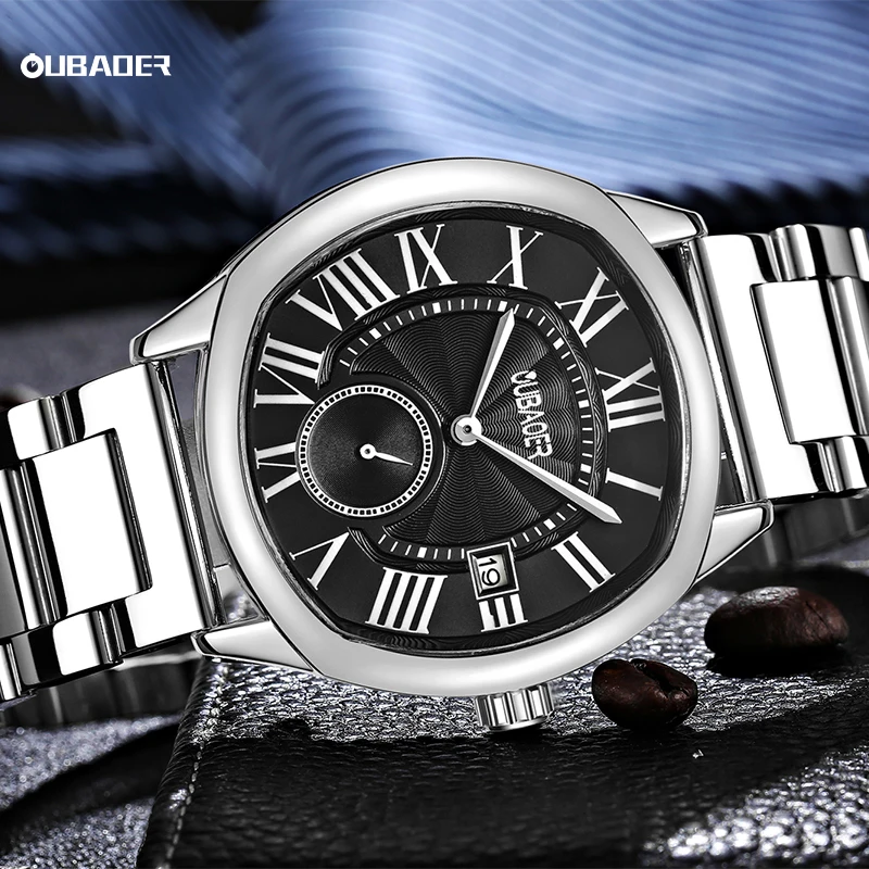 OUBAOER Men's Ocean Style Stainless Steel Band Wristwatch Man High-precision Quartz Movement Watches Fashion Luxury Clock