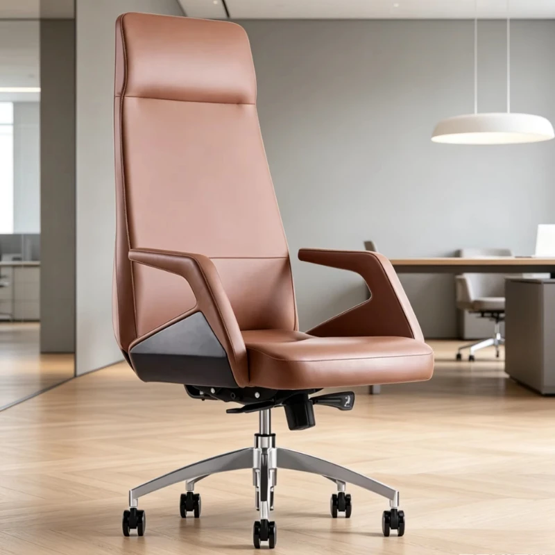 Luxury leather executive office chair, Italian rotating reclining function five-star aluminum alloy base chair