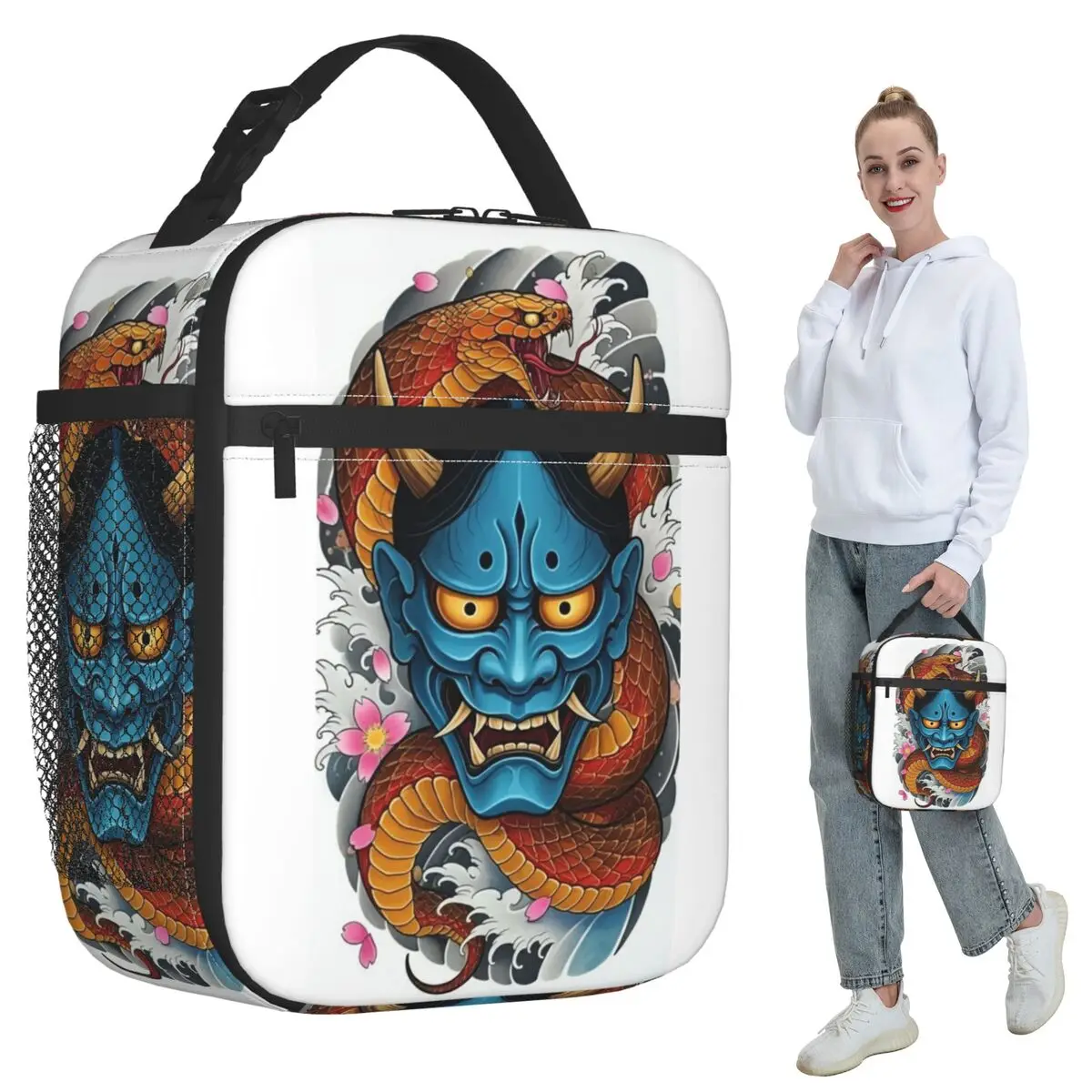 

Термосумка для обедов Oni Demon Gaiter в японском стиле самурая-ронина, изолированная, для женщин, для офиса, термоконтейнер для еды, сумка-тоут для ланч-боксов
