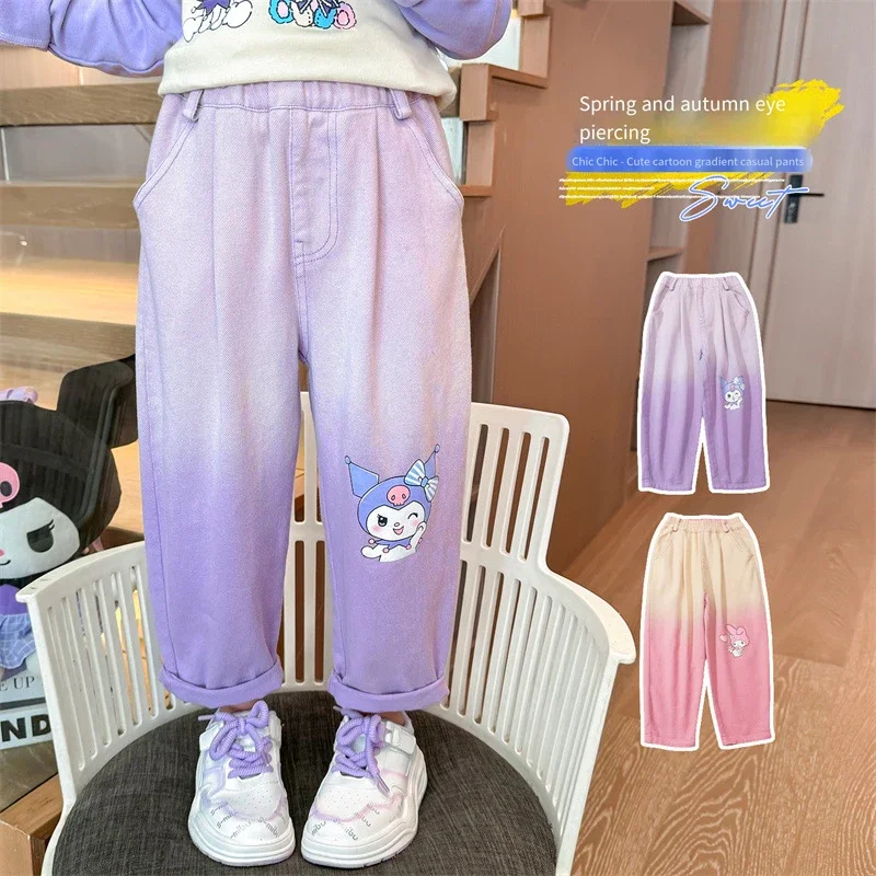 

Спортивные штаны Kuromi в стиле аниме, повседневные брюки с градиентом для девочек, весенне-осенние детские штаны с героями мультфильмов Kawaii, модные прямые брюки