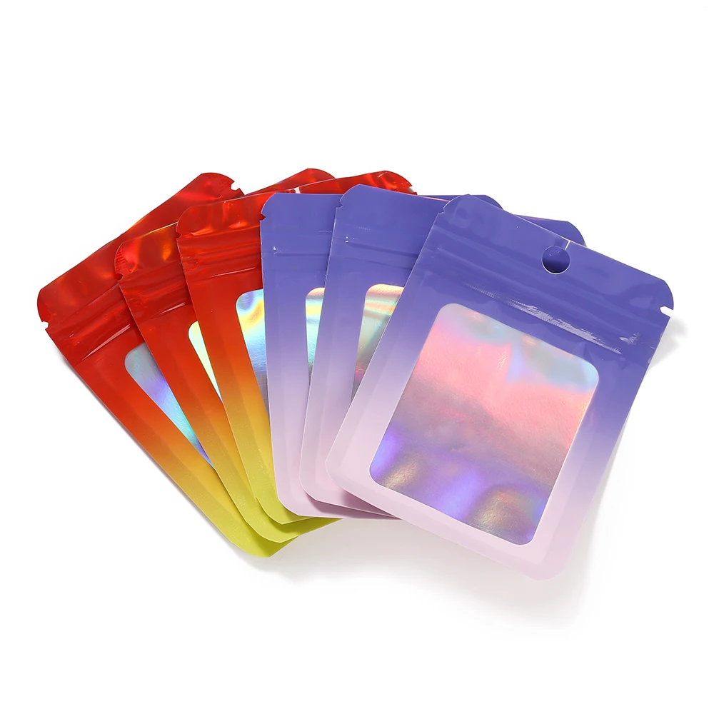 50pcs/lot Thicken Ziplock Bags Gradient Holographic Laser Color Plastic Pouch For DIY Jewelry Retail Storage Pouch Zip Lock Bag