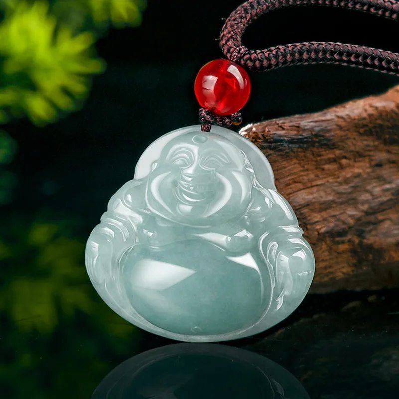 

Natural A-grade Jadeite Light Blue Water Buddha Big Belly Buddha Old Materials Ice Type Jadeite Pendants Women's Charms Jewelry