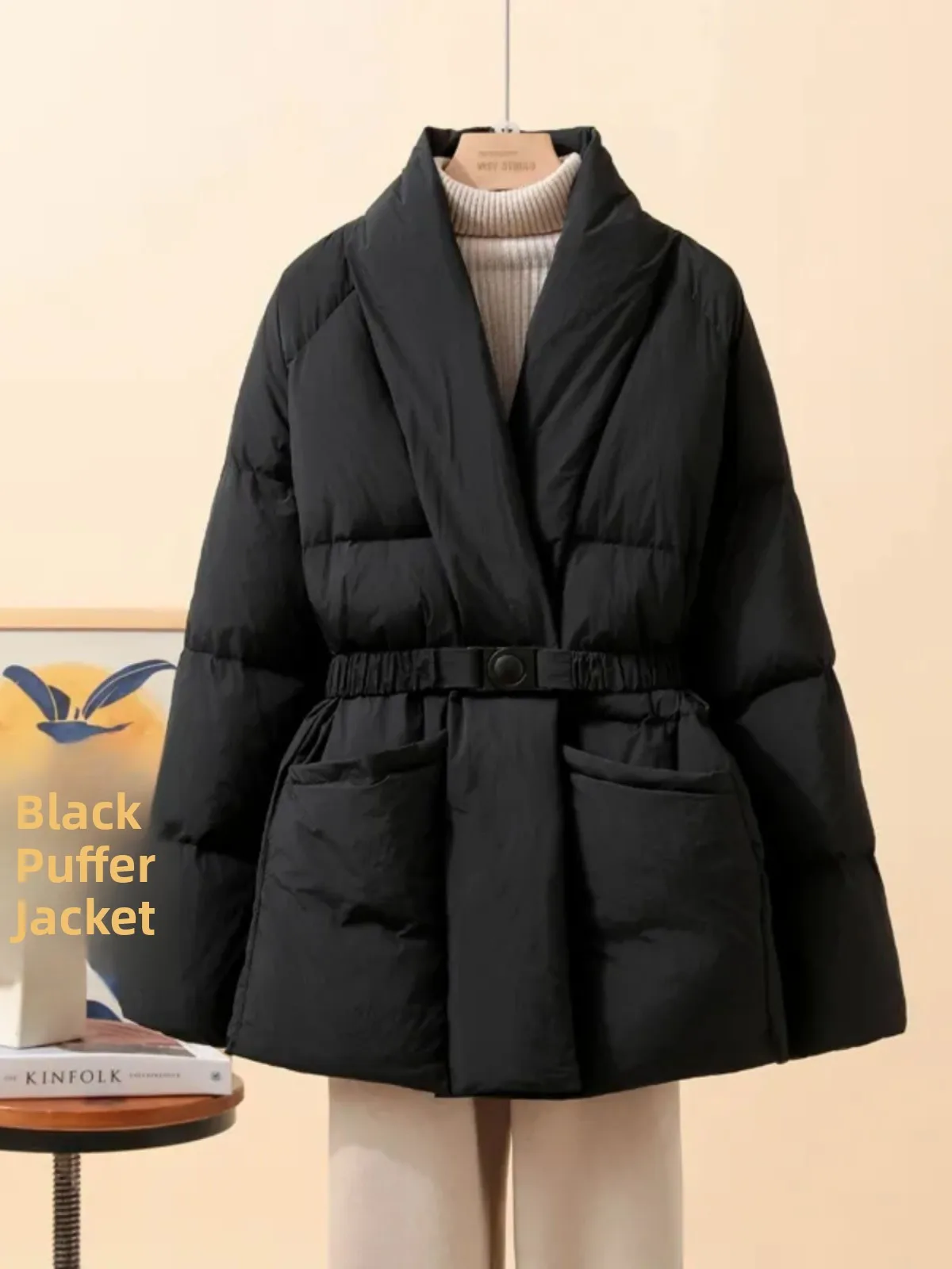 

Модная женская хлопковая куртка свободного кроя с поясом, средней длины, в корейском стиле, утепленная, с длинными рукавами, V-образным вырезом, верхняя одежда для зимы