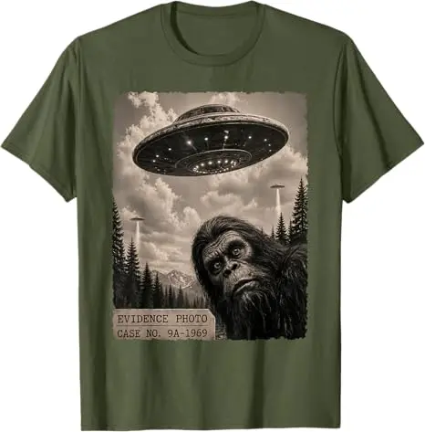 Y2K Jungenmode Lustiges Bigfoot-Grafik-T-Shirt Alien UFO Vintage Beweisfoto T-Shirt Humor UFO Sasquatch Believers Grafik-T-Shirt – Detail 11
